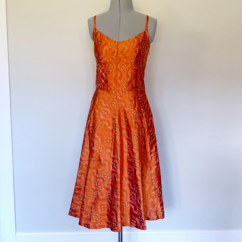 Banana Republic Orange/Bronze Silk Dress with Pockets, Size 0
